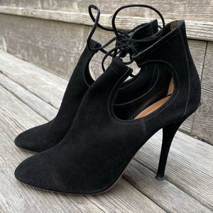 AQUAZZURA Babe 105 black suede tie ankle bootie high heels 6
